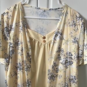 Women’s Yellow Floral Short Sleeve Blouse